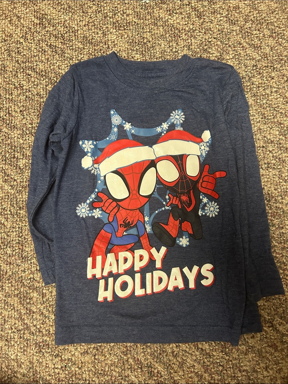 Marvel Kids Navy Long-Sleeve 'Happy Holidays' Spider-Man Graphic Tee